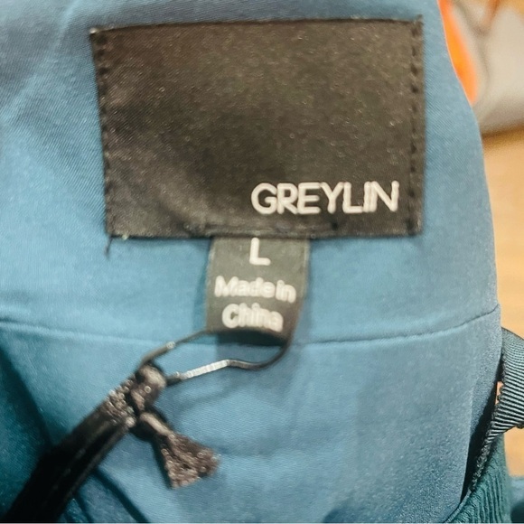 Greylin Revolve Alex Off Shoulder Mini Ribbed Dress Teal Green Sz.L NWT - Picture 7 of 8